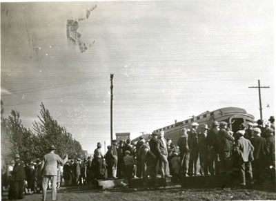 People gathered around the Better Livestock Special train