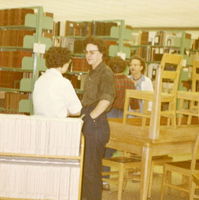 Margaret Macklin, Alice McClain, Marian Stephens, and Connie Picciani during the library move, November, 1966