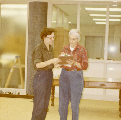 Miss McClain and Miss Heathcote during the library move, November, 1966