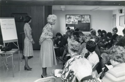 Scottie and Suzanne presenting at Focus on Women, 1976