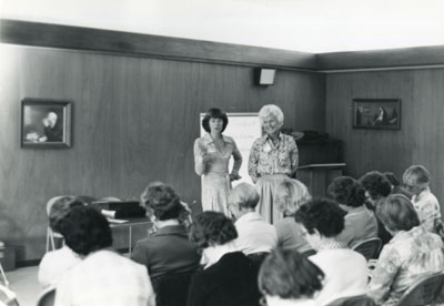 Scottie and Suzanne presenting at Focus on Women, 1976