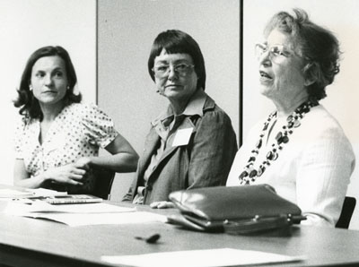 Jane Jelinski, Bety Bradlyn and Dr. Jessi Bernard, panel members at the Women Aware Conference, 1976