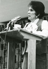Dr. Estelle Ramey, a keynote speaker at the Women Aware Conference, 1976