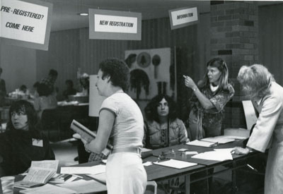 Registration desk at the Women Aware Conference