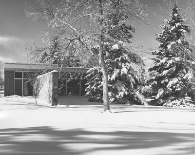 Entrance to Danforth Chapel in snow