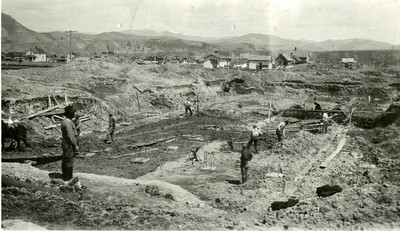 Postcard of Roberts Hall Construction