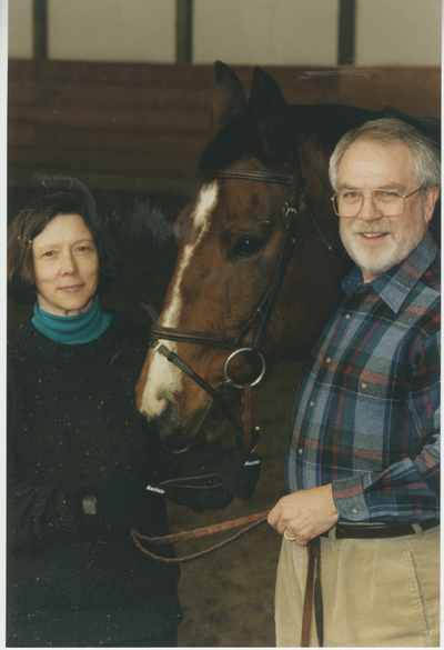 Geoff and Patricia Gamble indoors with horse