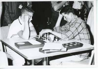 Students playing chess, 1961