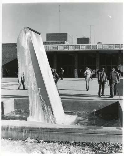Frozen fountain on the Leon Johnson Mall