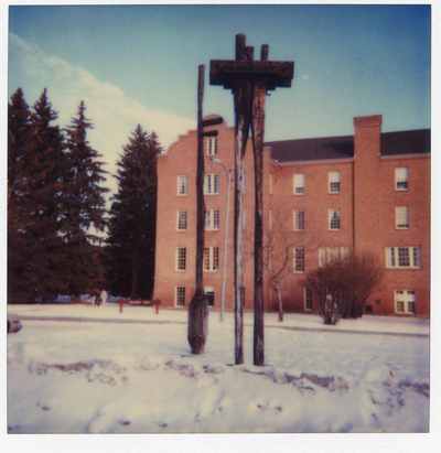 Totem poles sculpture, east Garfield Mall, 1985