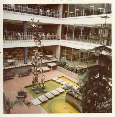 Sculptures in the interior court of library, 1974