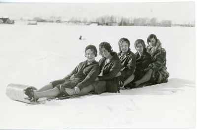 Women on sled, 1931