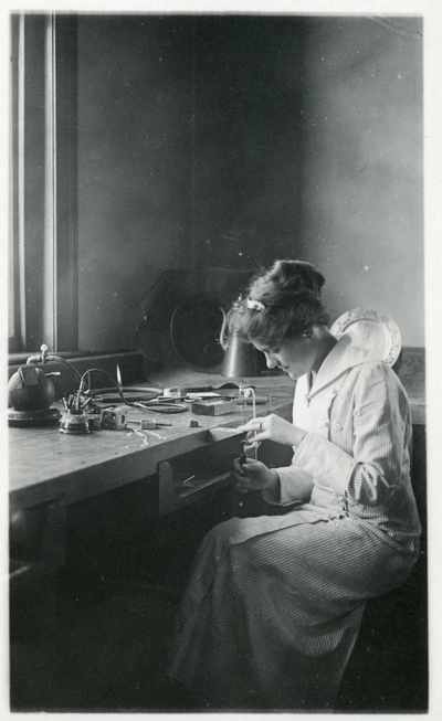 Female art student at work