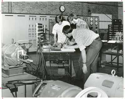Three male students Electrical Engineering students, 1980