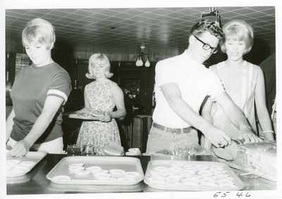 Students getting food to eat, 1966-1967