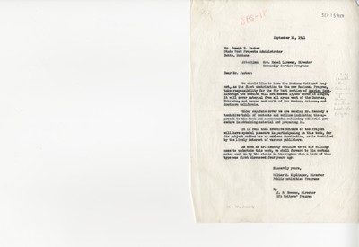 America Eats - Correspondence - Washington D.C. - Director of Public Activities Programs to State Work Projects Administrator