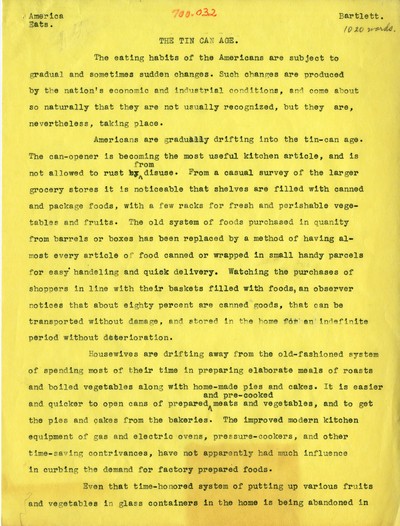 America Eats - General Essays - The Tin Can Age