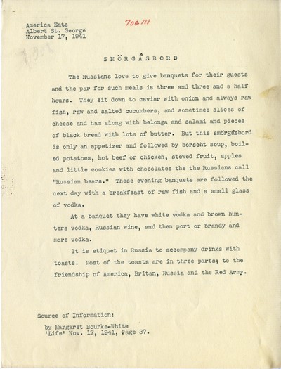 America Eats - General Essays - Albert St. George - Russian Smorgasbord