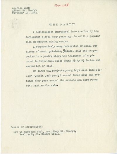 America Eats - General Essays - The Pasty