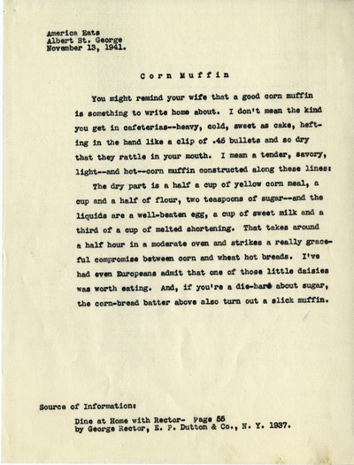 America Eats - General Essays - Corn Muffin