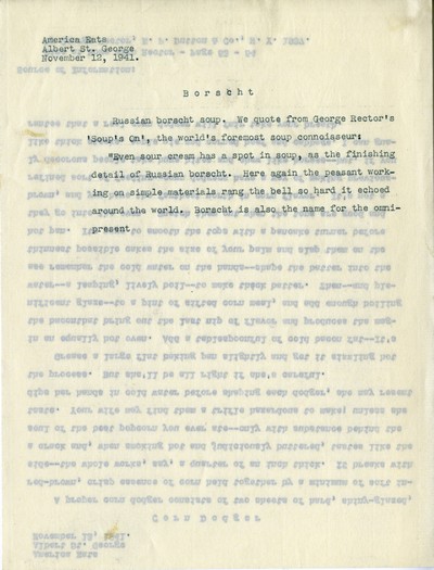 America Eats - General Essays - Albert St. George - Borscht