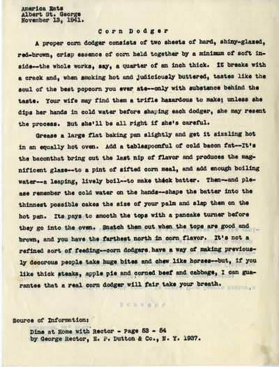 America Eats - General Essays - Corn Dodger