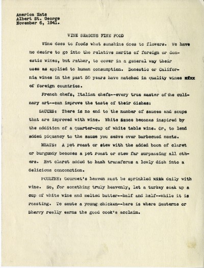 America Eats - General Essays - Wine Seasons Fine Food