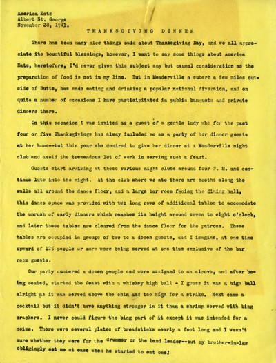 America Eats - General Essays - Thanksgiving Dinner