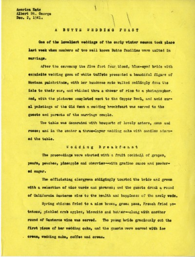 America Eats - General Essays - A Butte Wedding Feast