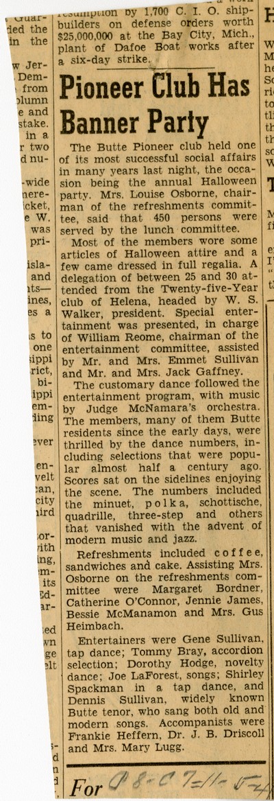 America Eats - General Essays - Pioneer Club has Banner Party