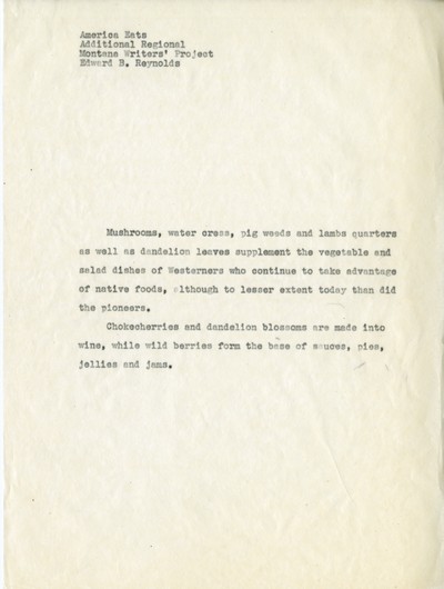 America Eats - Additional Regional - Edward B. Reynolds - Native Foods