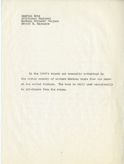 America Eats - Additional Regional - Edward B. Reynolds - Dinings