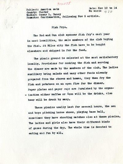 America Eats - Rejected Field Materials - Oscar L. Canoy - Fish Frys