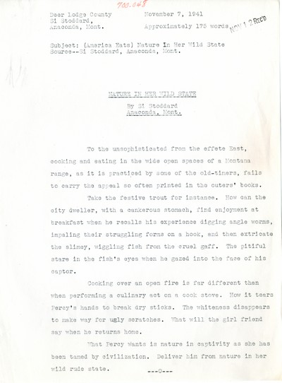 America Eats - Rejected Field Materials - Si Stoddard - Nature In Her Wild State