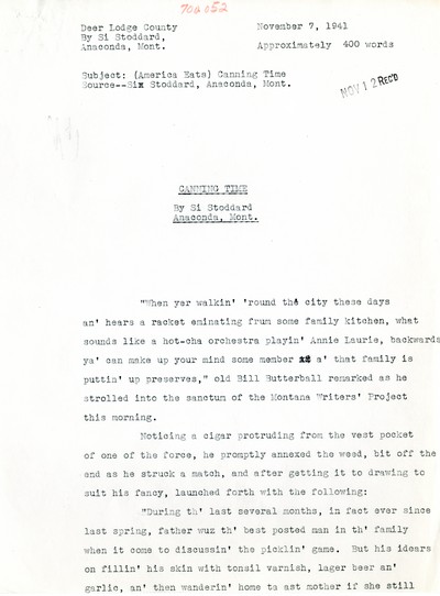 America Eats - Rejected Field Materials - Si Stoddard - Canning Time