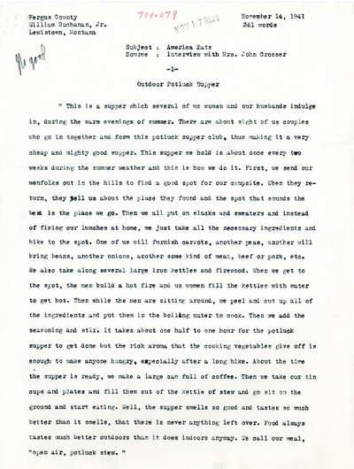 America Eats -Rejected Field Materials - William Buchanan, Jr. - Outdoor Potluck Supper