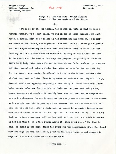 America Eats -Rejected Field Materials - William Buchanan, Jr. - Methodist Church Bazaar