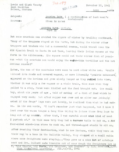 America Eats - Rejected Field Materials - Gail Hamilton - America Eats Part II