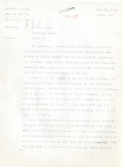 America Eats - Rejected Field Materials - Anna M. Pankey - Community Lunch