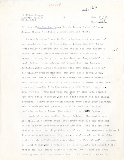 America Eats - Rejected Field Materials - Gladys W. Miller - The Drylander North of Saco