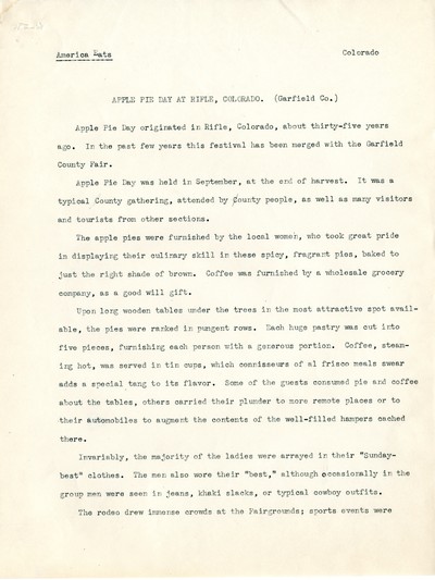 America Eats - Colorado Field Materials and Correspondence - Rifle, Colorado