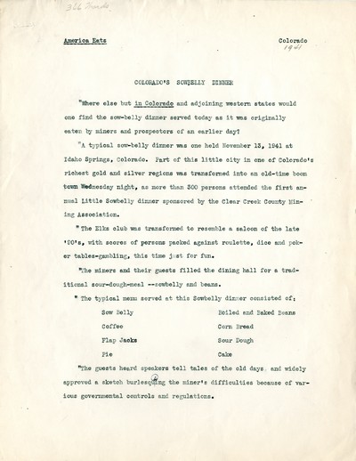 America Eats - Colorado Field Materials and Correspondence - Colorado