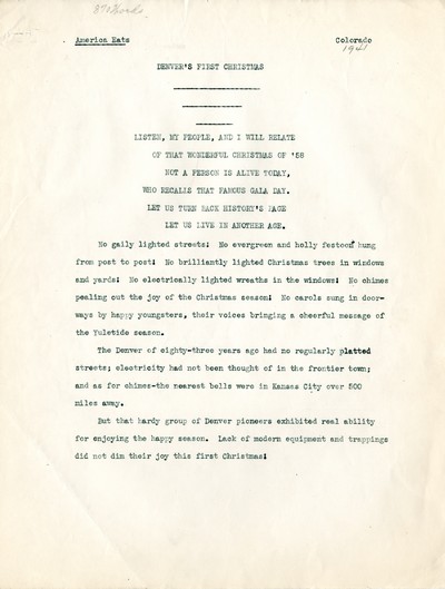 America Eats - Colorado Field Materials and Correspondence - Denver