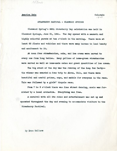 America Eats - Colorado Field Materials and Correspondence - Emma Wallace - Glenwood Springs Strawberry Festival