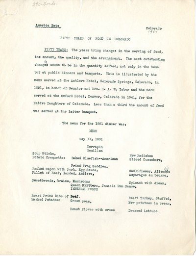 America Eats - Colorado Field Materials and Correspondence - Fifty Years of Food in Colorado