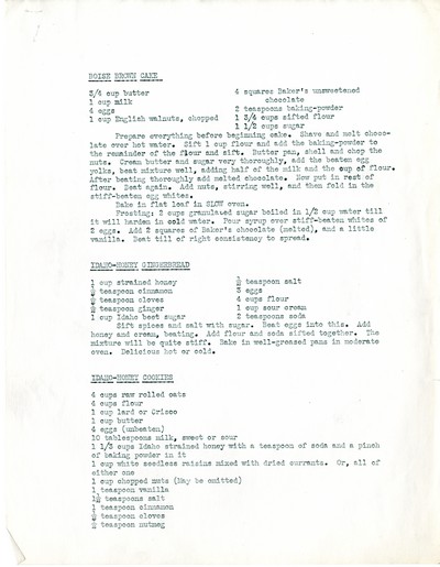 America Eats - Idaho Field Materials and Correspondence - Recipe Compilation