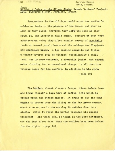 America Eats - Nevada Field Materials and Correspondence - Nevada Guide excerpt