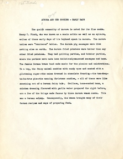 America Eats - Oregon Field Materials and Correspondence - Aurora and Her Cooking - Early Days
