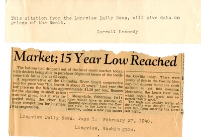 America Eats - Washington Field Materials and Correspondence - Market; 15 Year Low Reached