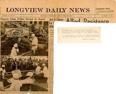 America Eats - Washington Field Materials and Correspondence - Longview Clam Fritter